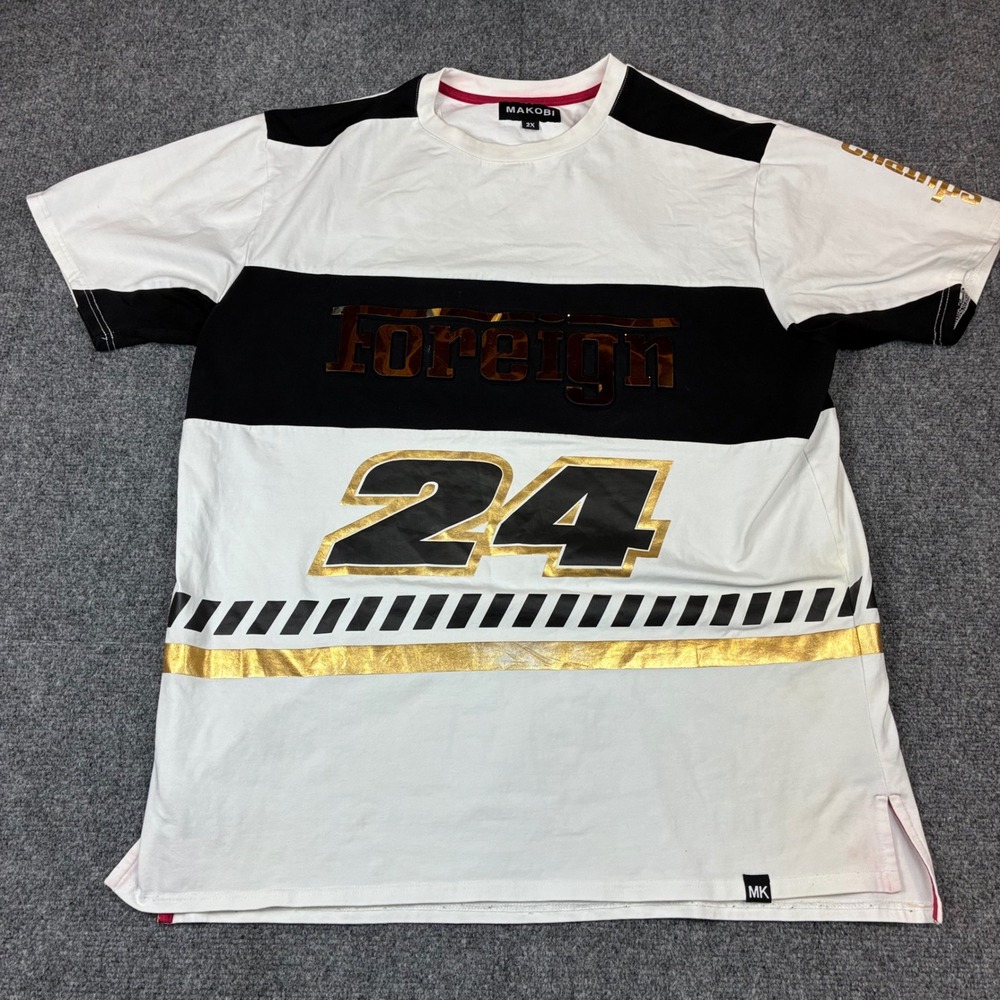 Makobi Mens Foreign 24 Street Champs Graphic T-Shirt White Black Gold 2X